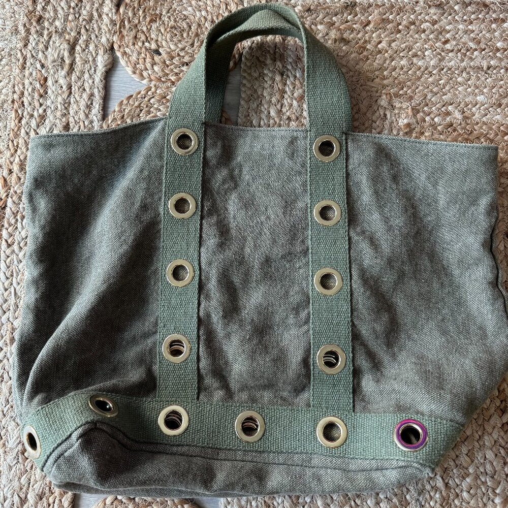 Vanessa Bruno Linen L Cabas Tote – Olive / Khaki – Muted Gold Eyelets – Size L - Picture 6 of 14